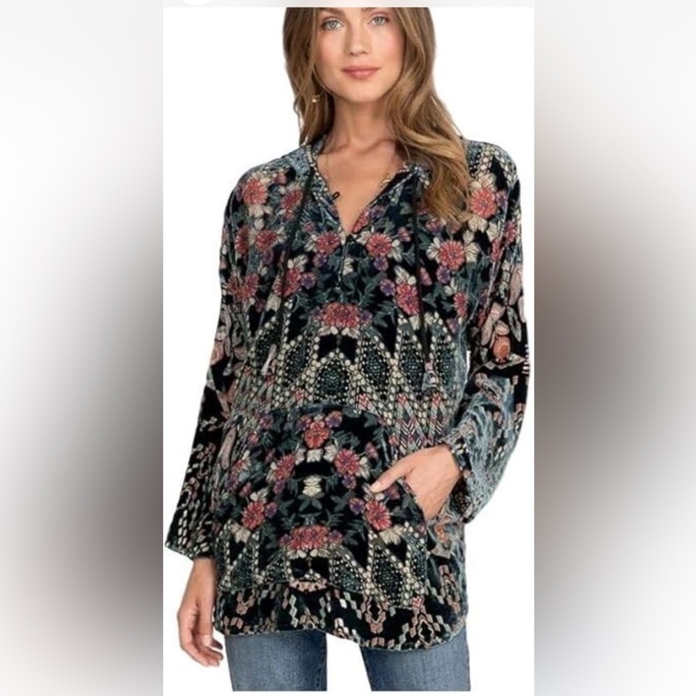 Johnny Was Marami Burnout Hoodie Pete & Greta Silk Blend Velvet Floral Sz XS